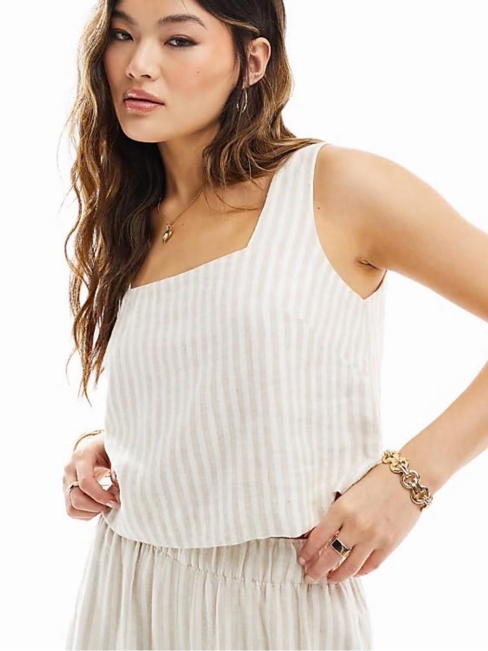 Abercrombie & Fitch Beige and White Striped Square-Neck Camisole Size Small